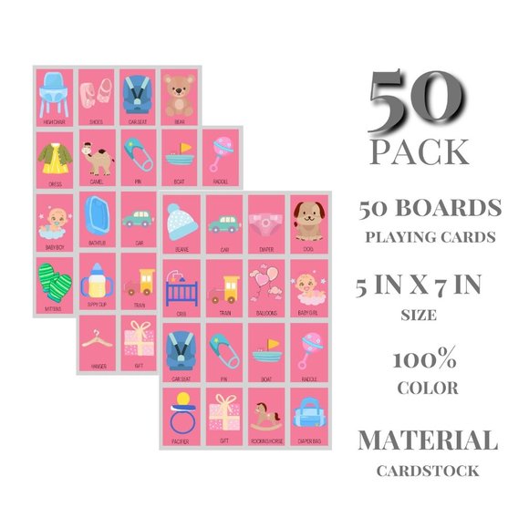 Baby Shower Games - 50 Boards Girl - Baby Gender Reveal Games - Invitations - Picture 2 of 4